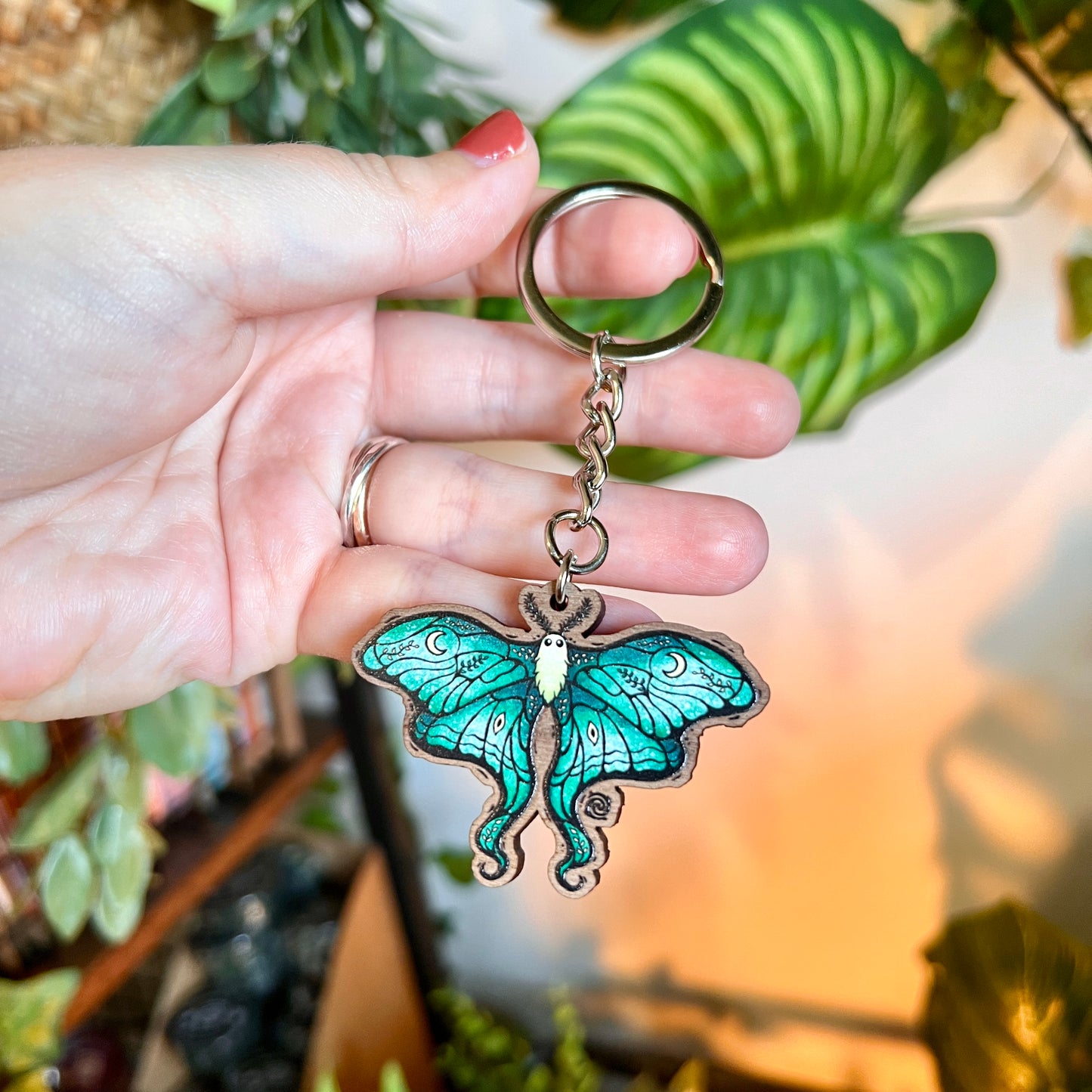 Lunar Moth Wooden Keyring