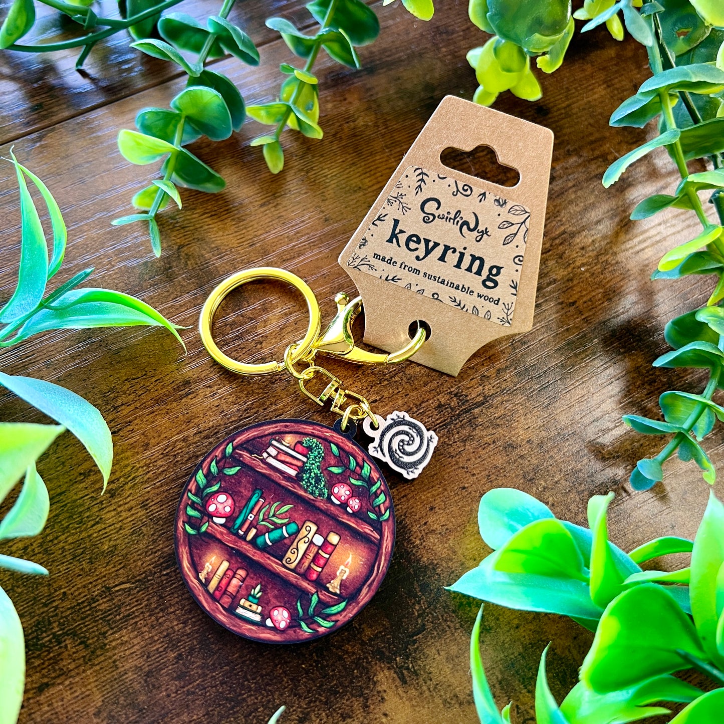 Round Bookshelf Wooden Keyring