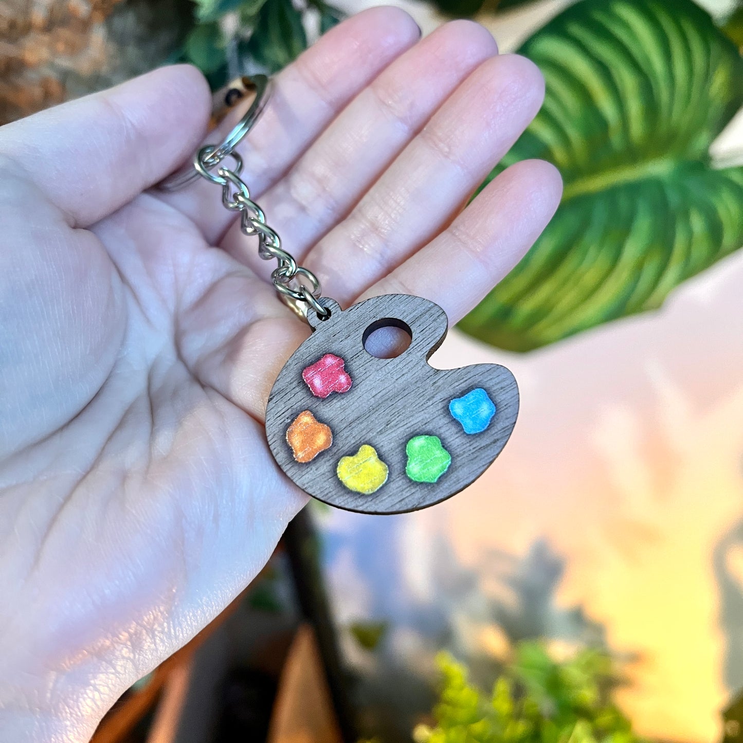 Classic Paint Palette Wooden Keyring