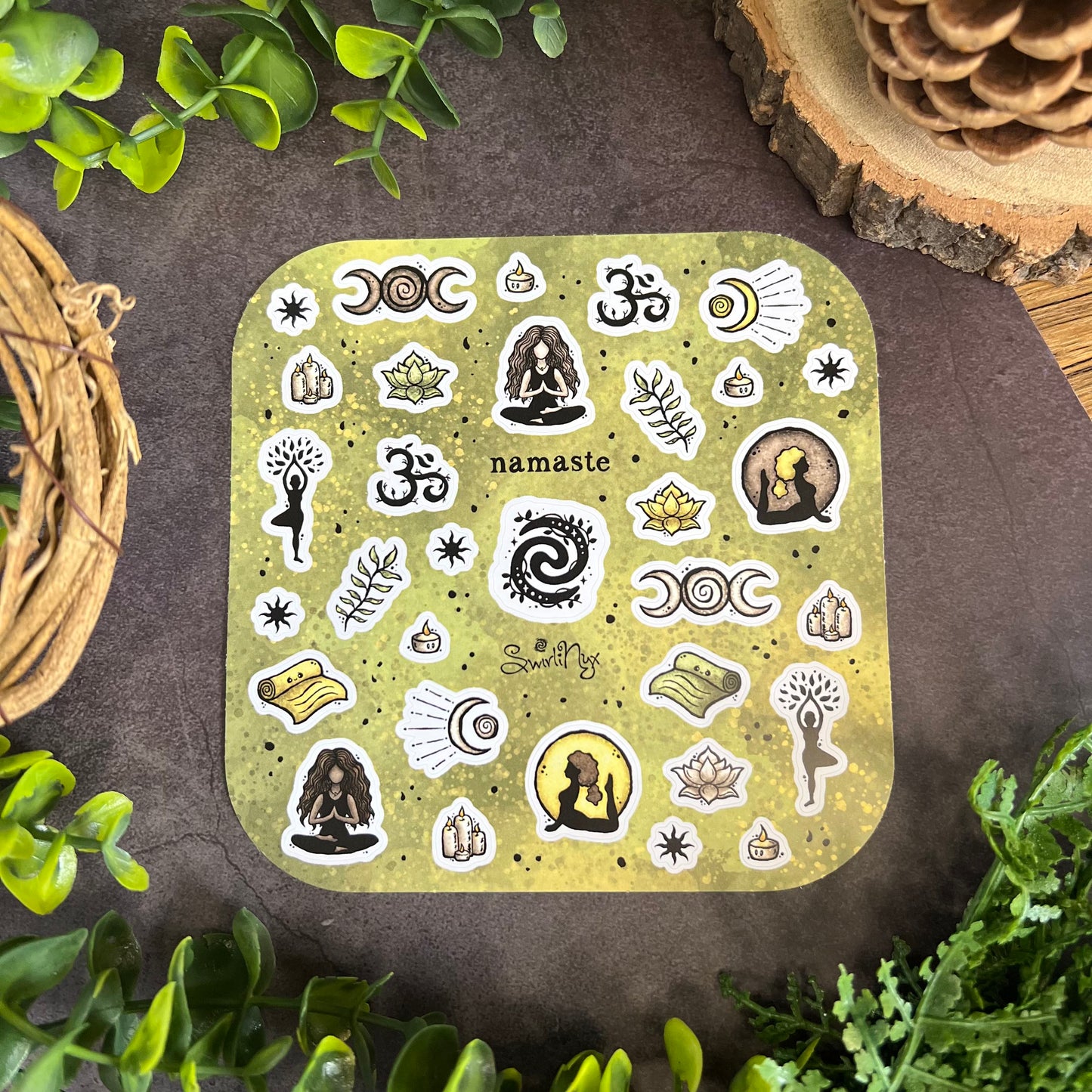 Green Namaste Sticker Sheet