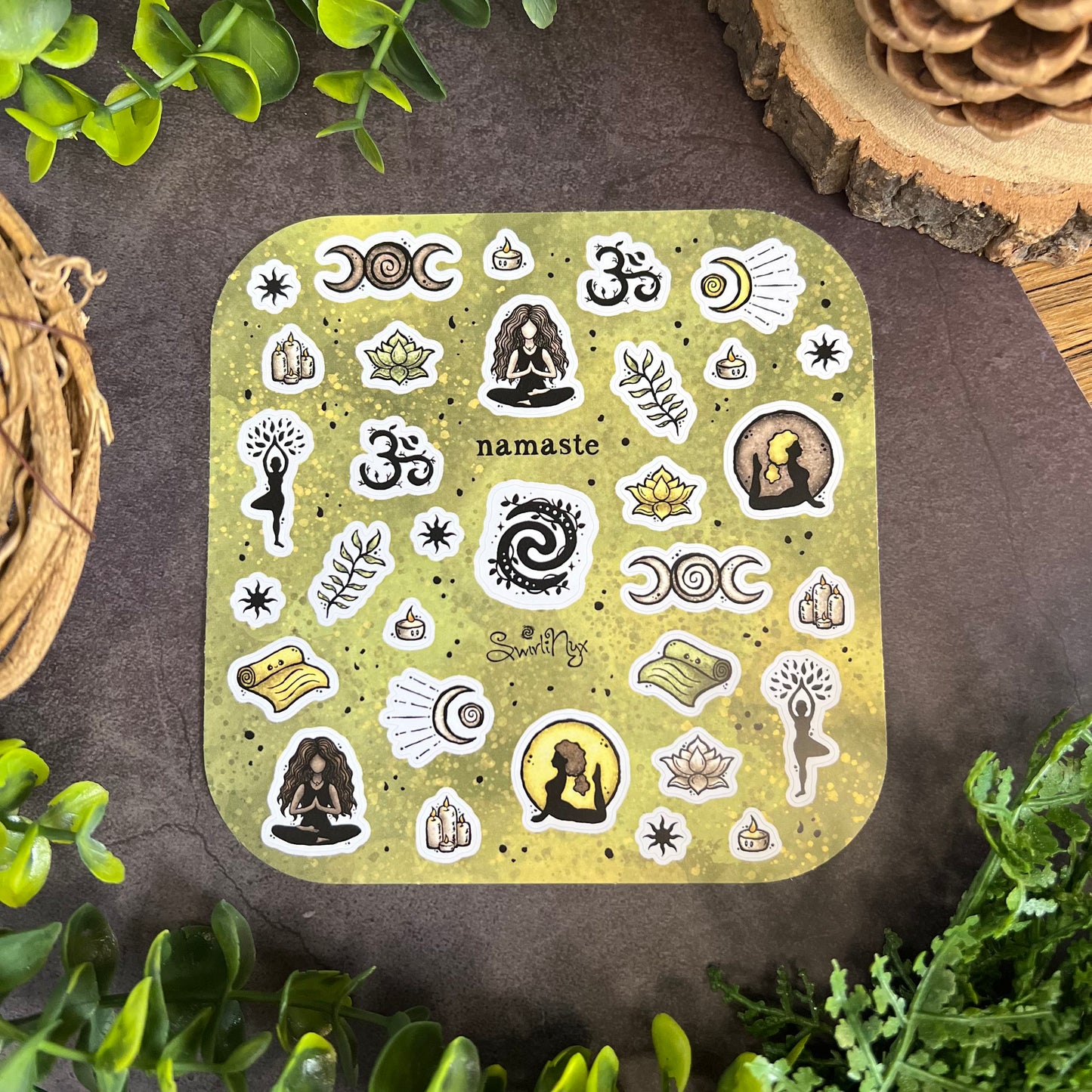Green Namaste Sticker Sheet
