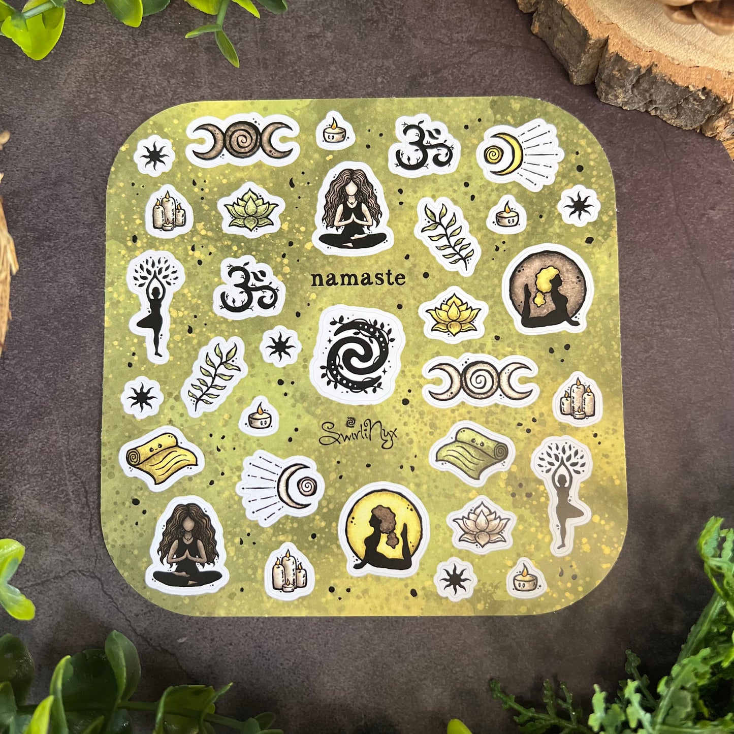 Green Namaste Sticker Sheet