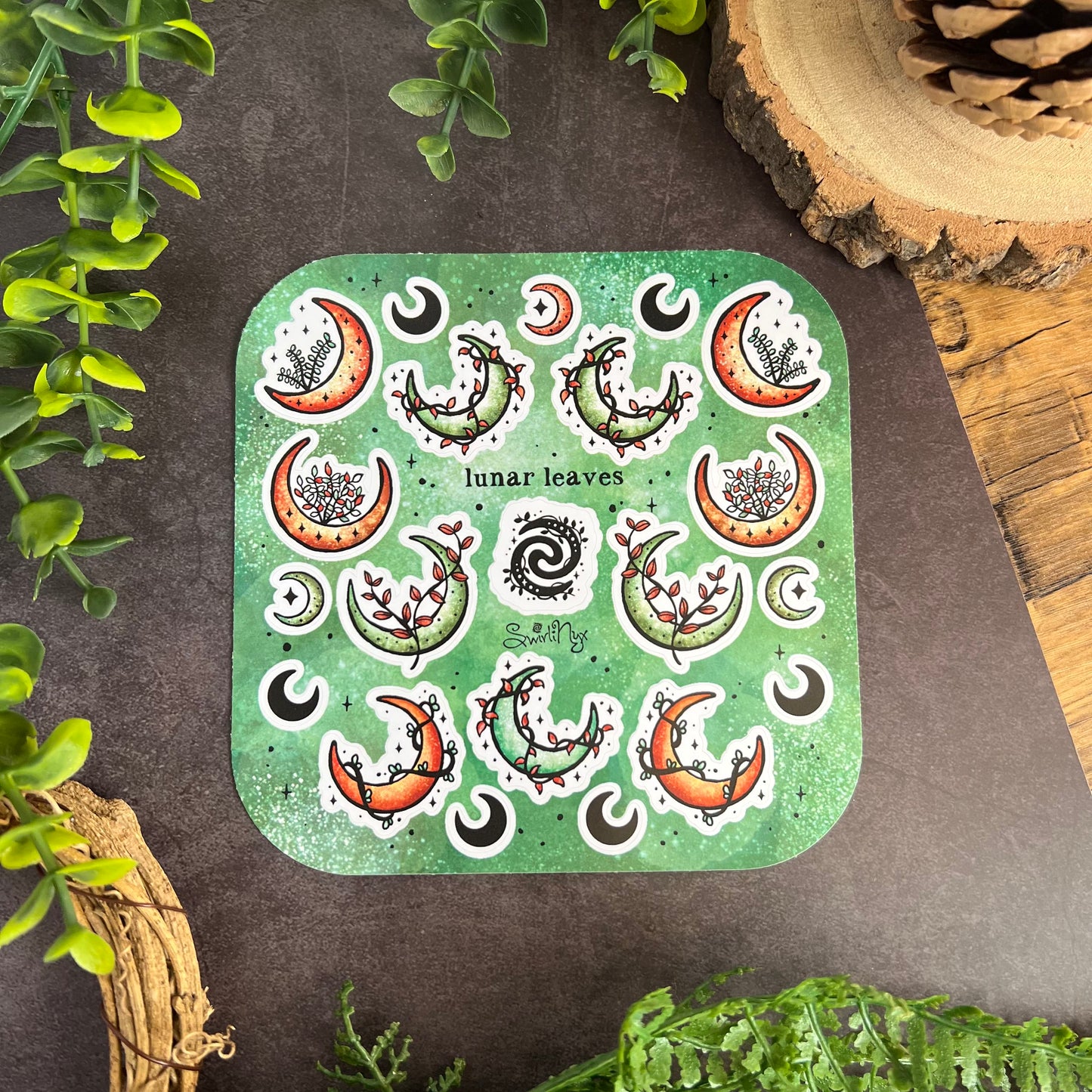 Green Lunar Leaves Sticker Sheet