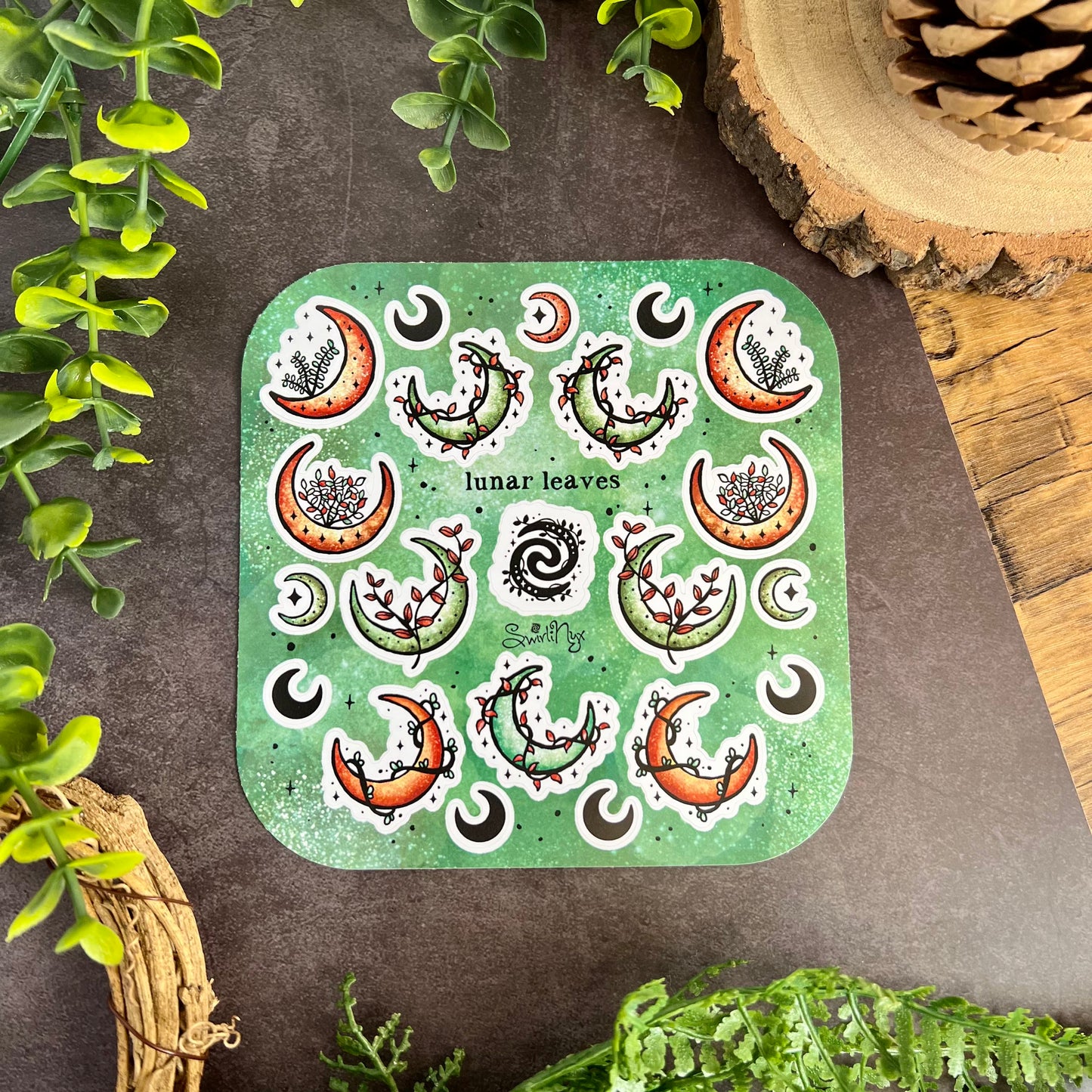 Green Lunar Leaves Sticker Sheet