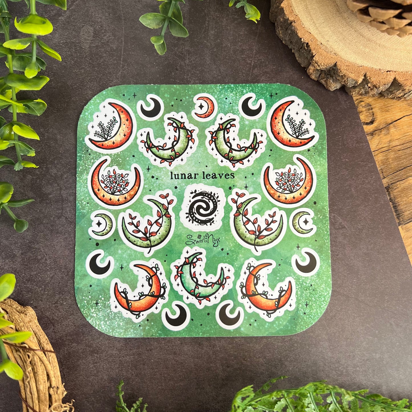 Green Lunar Leaves Sticker Sheet