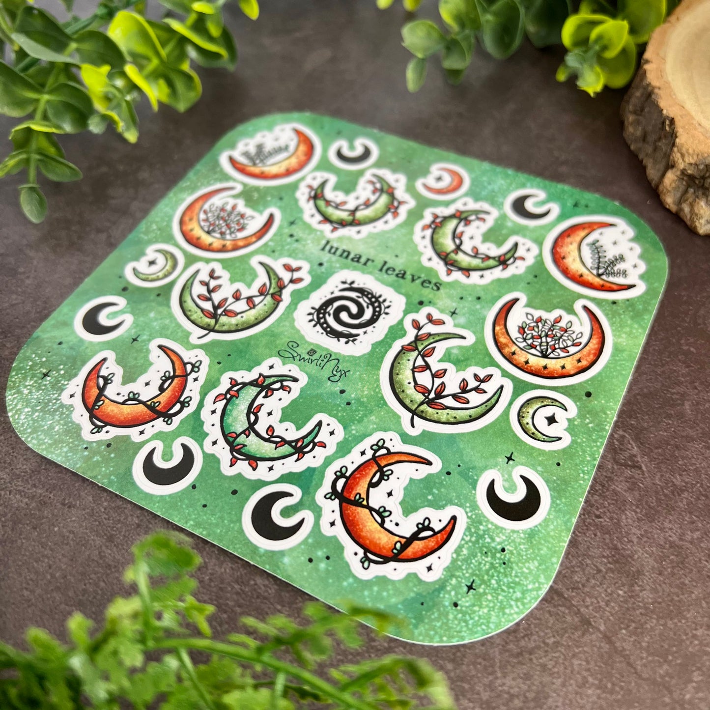 Green Lunar Leaves Sticker Sheet