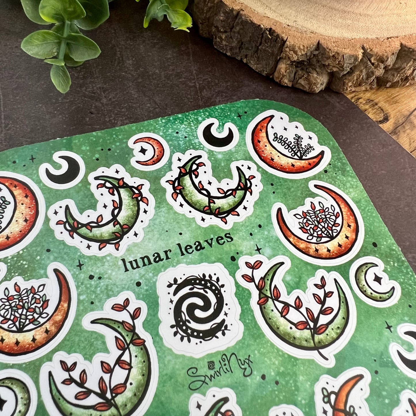 Green Lunar Leaves Sticker Sheet
