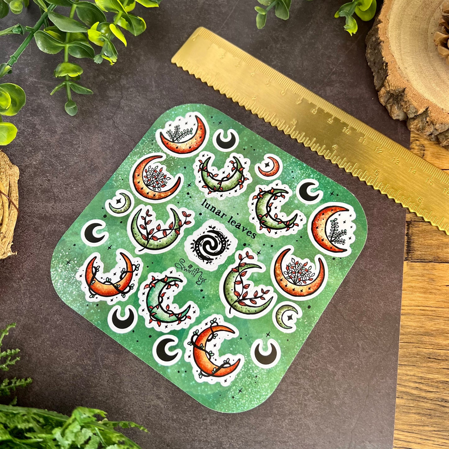 Green Lunar Leaves Sticker Sheet