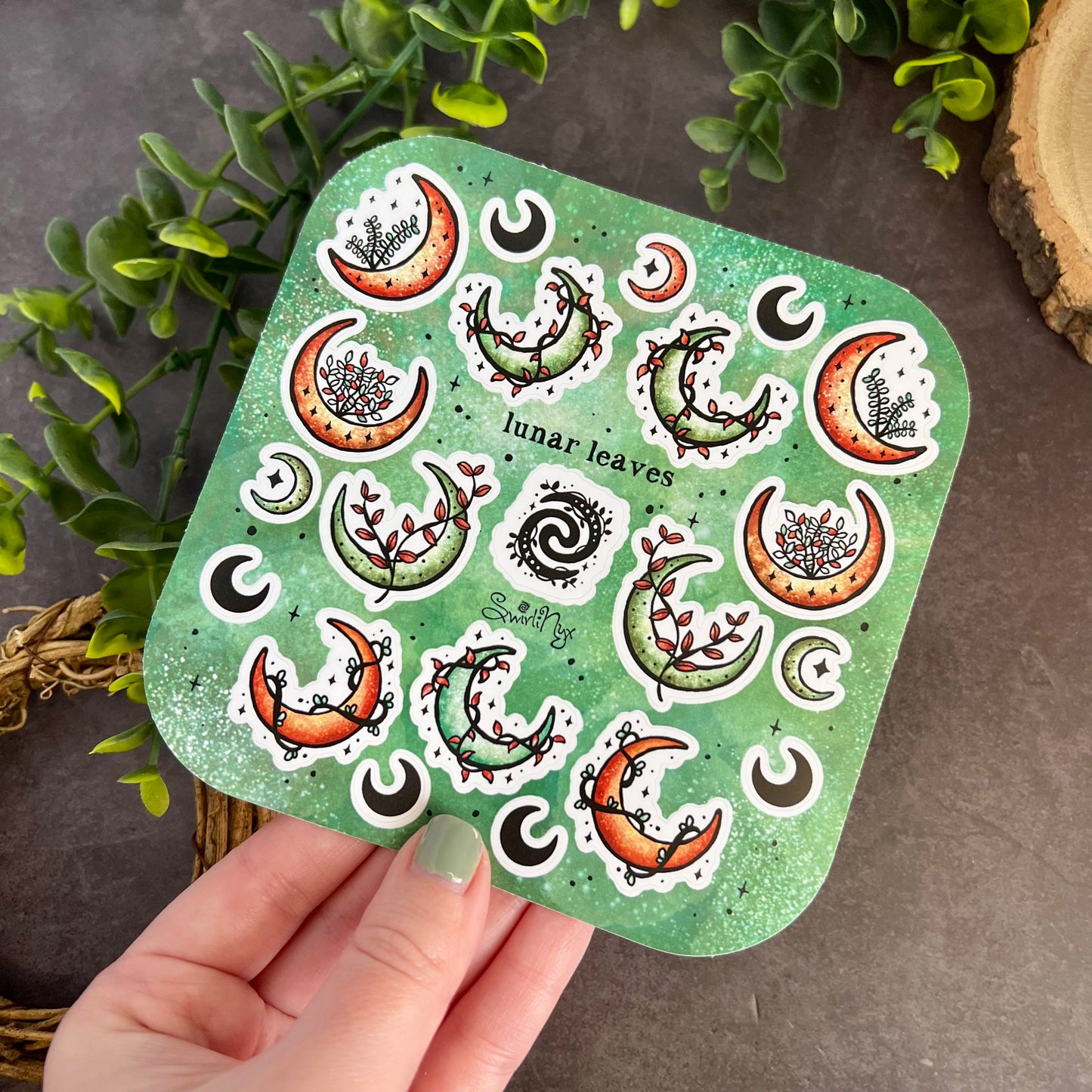 Green Lunar Leaves Sticker Sheet