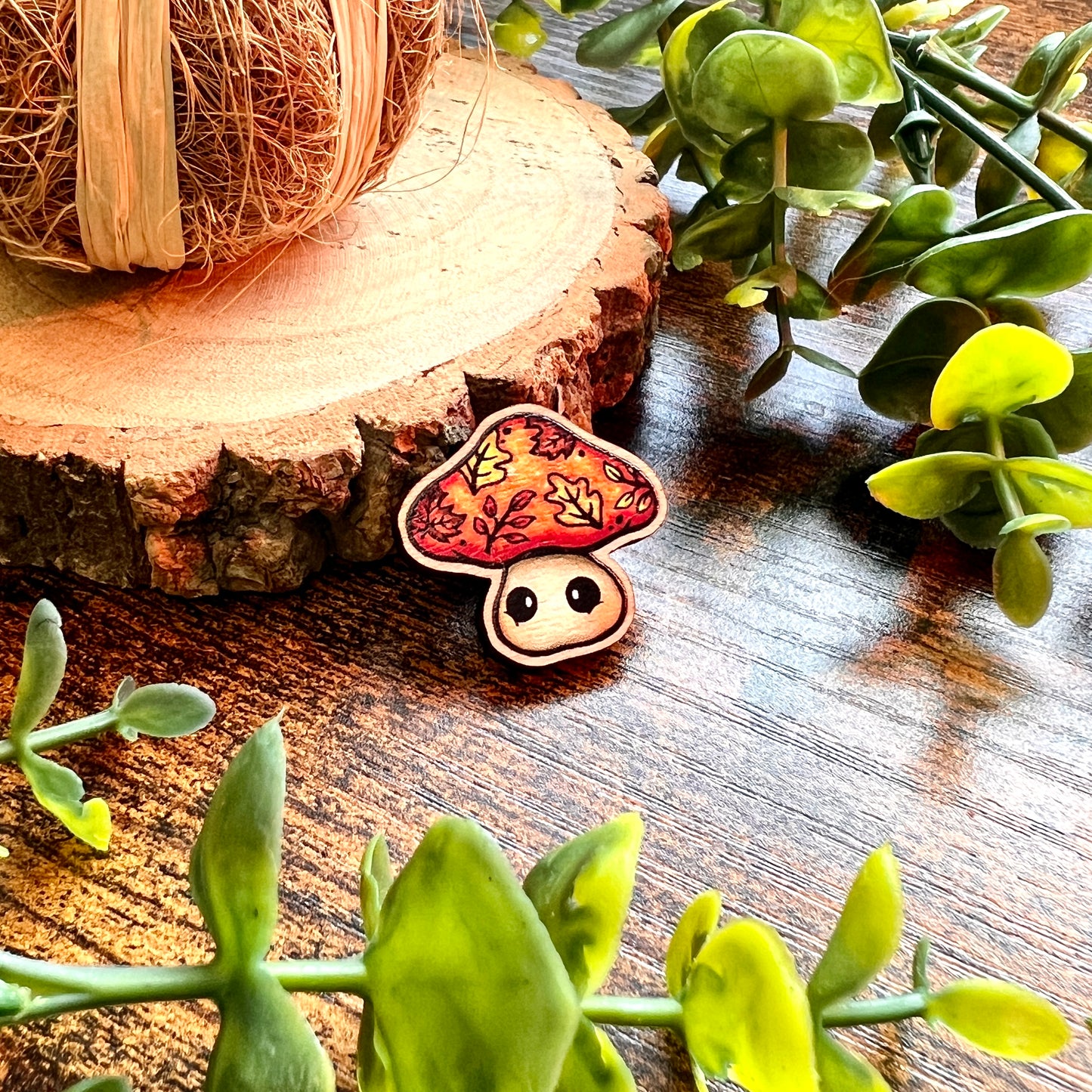 Maple the Mushroom Wooden Pin