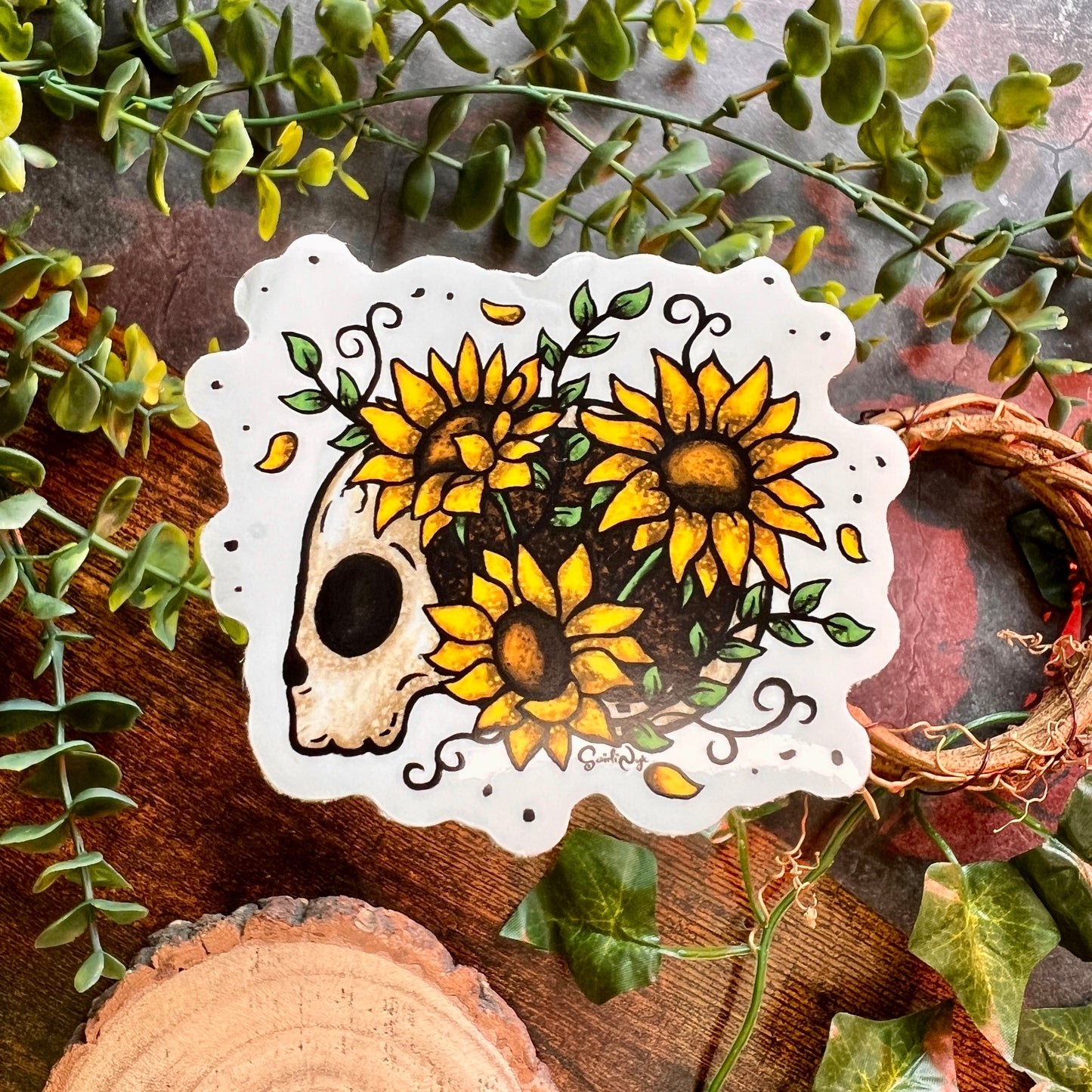 Sunflower Skull Clear Sticker