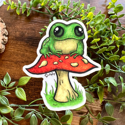 Frog on a Fungi Clear Sticker