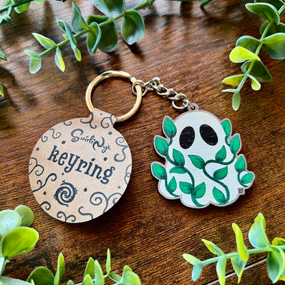 Leafy Ghost Wooden Keyring