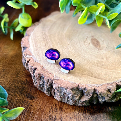 Galaxy Mushroom Wooden Earrings