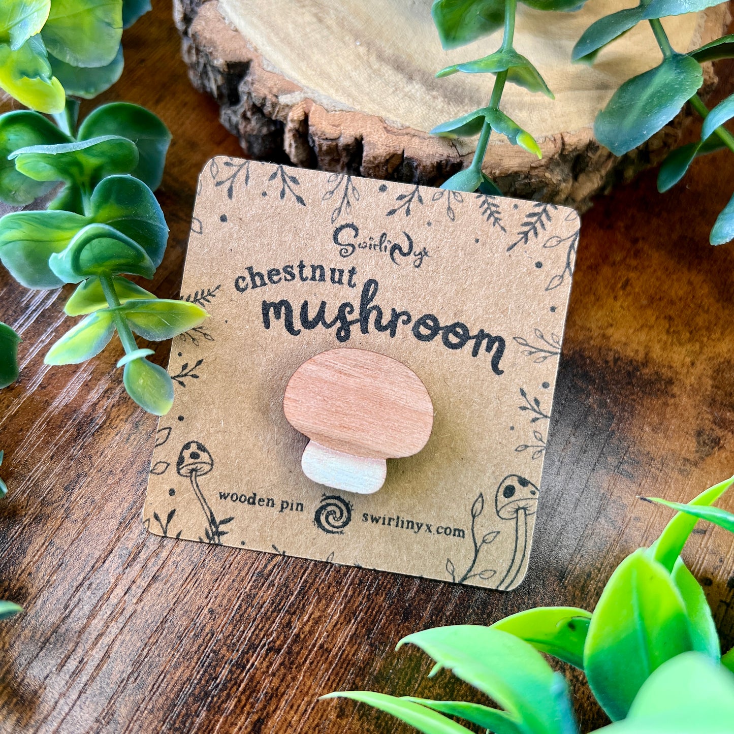 Chestnut Mushroom Wooden Pin