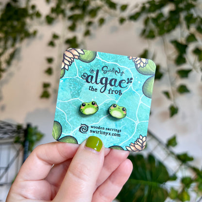 Algae the Frog Wooden Earrings