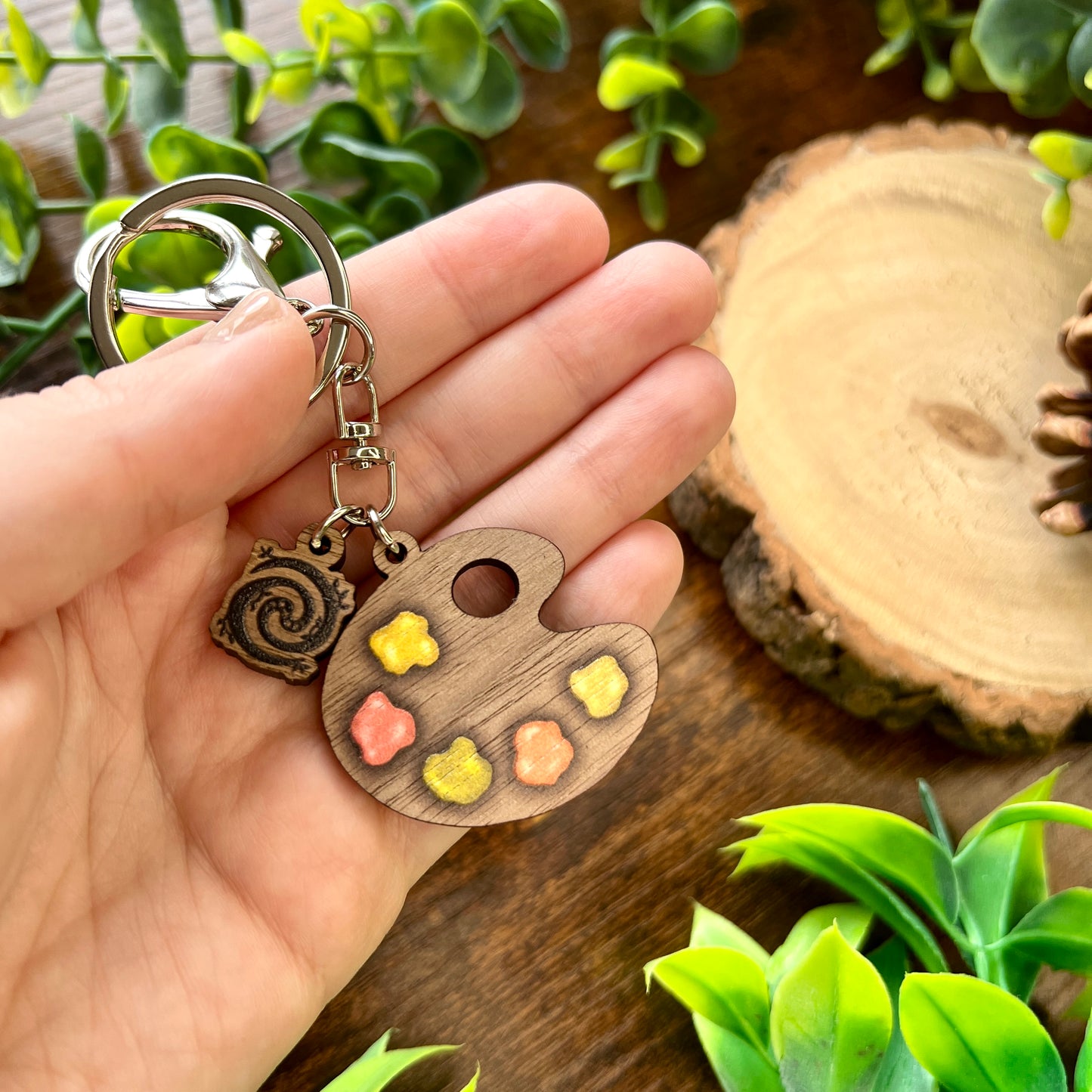 Woodland Paint Palette Wooden Keyring