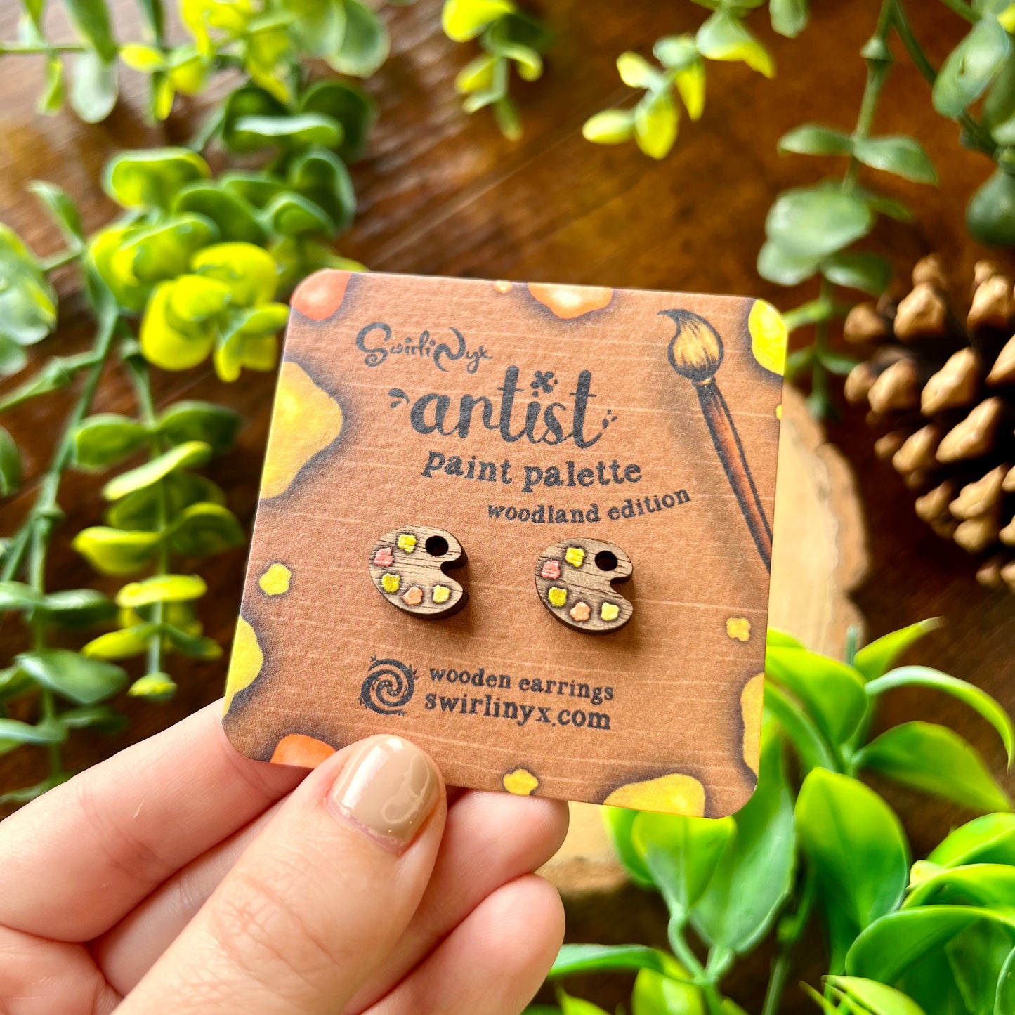 Woodland Paint Palette Wooden Earrings