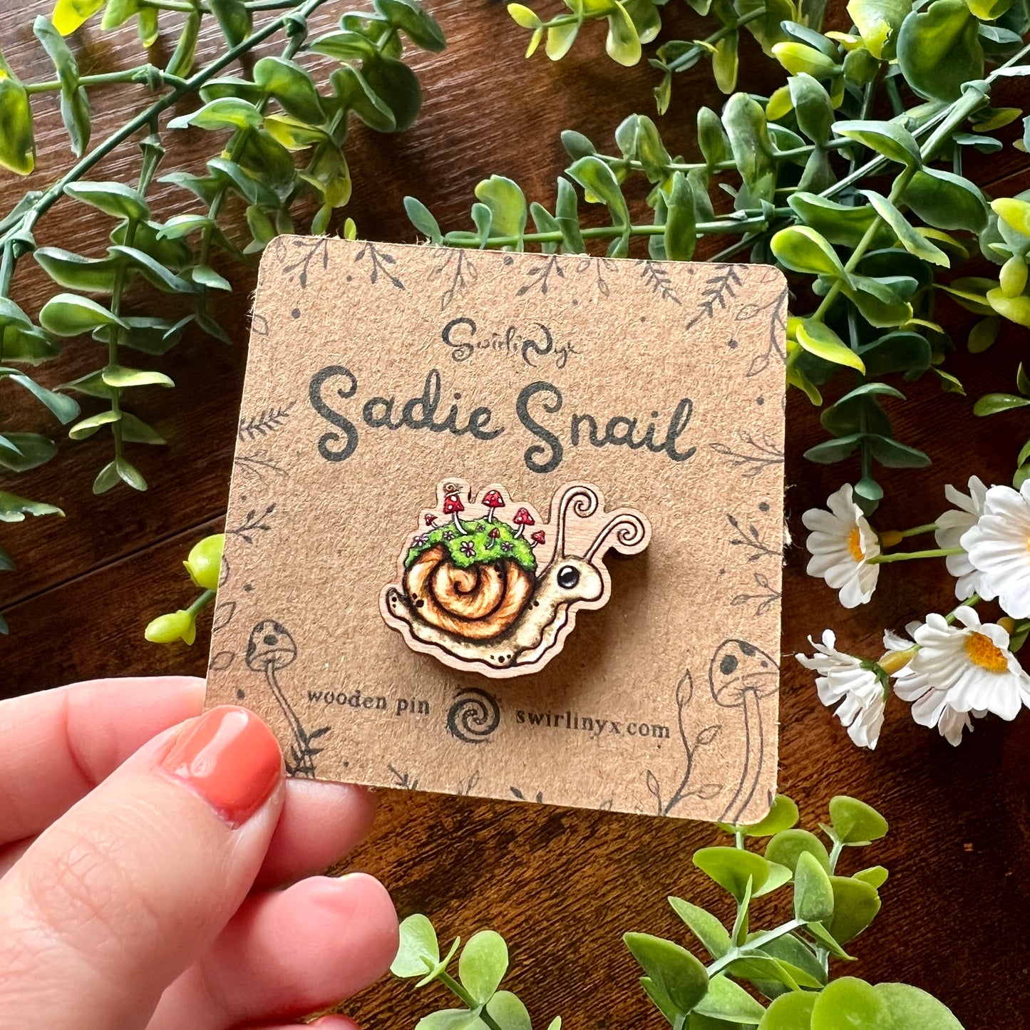 Sadie the Snail Wooden Pin