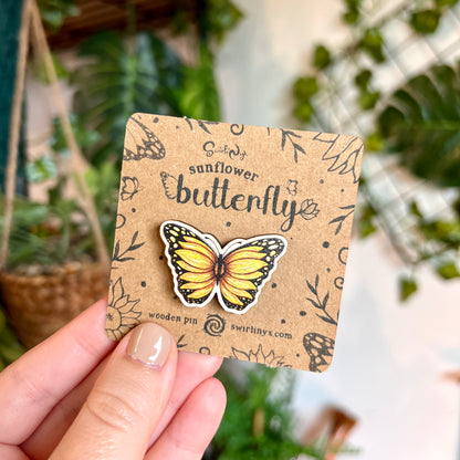 Sunflower Butterfly Wooden Pin
