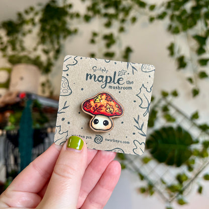 Maple the Mushroom Wooden Pin