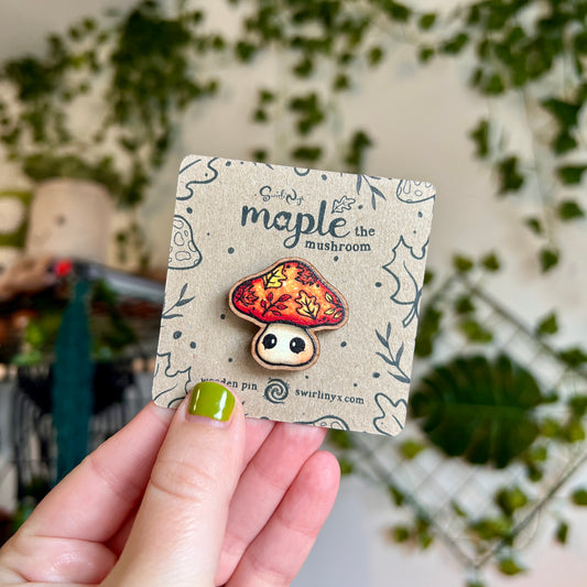 Maple the Mushroom Wooden Pin