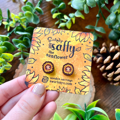 Saffy the Sunflower Wooden Earrings