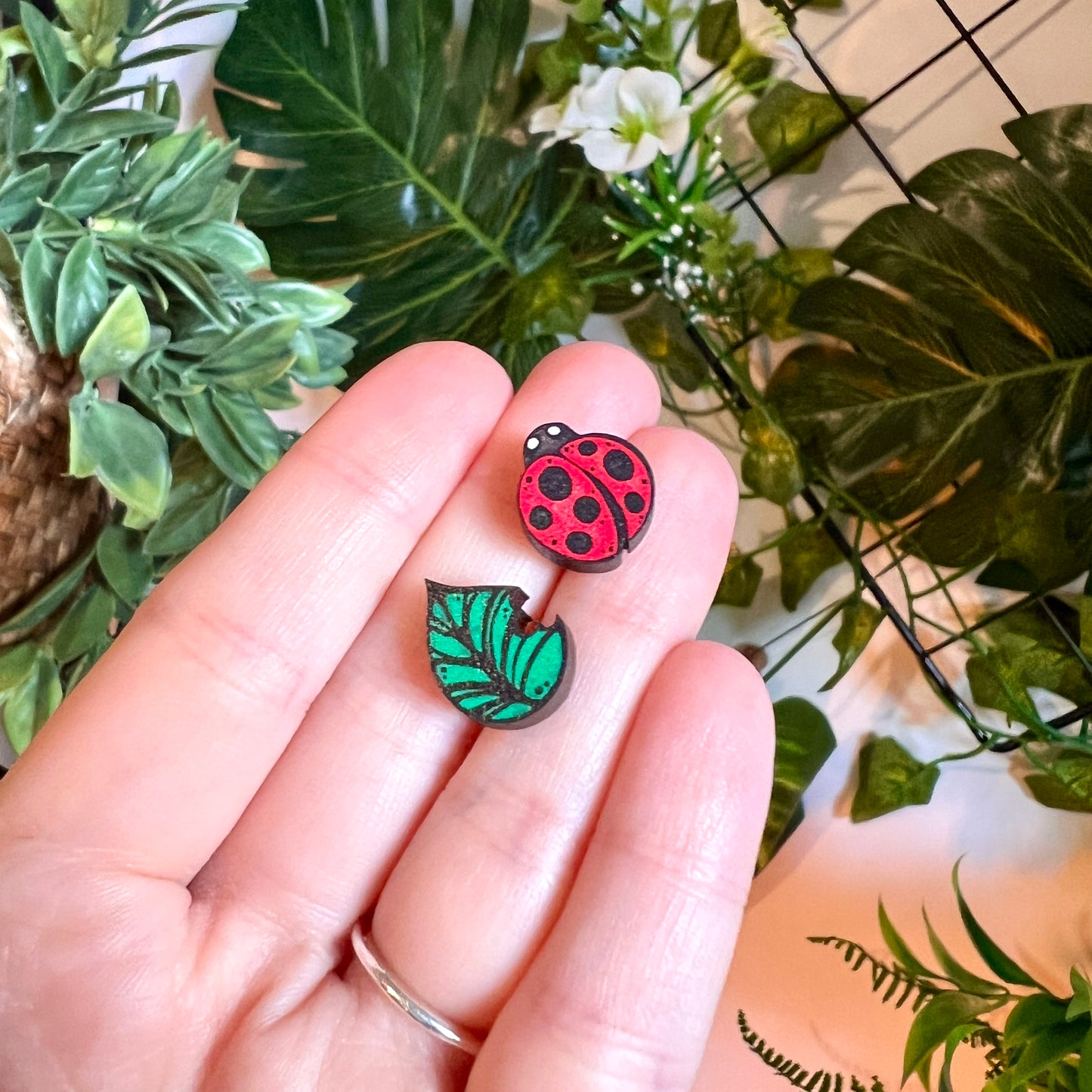 Ladybird Wooden Earrings