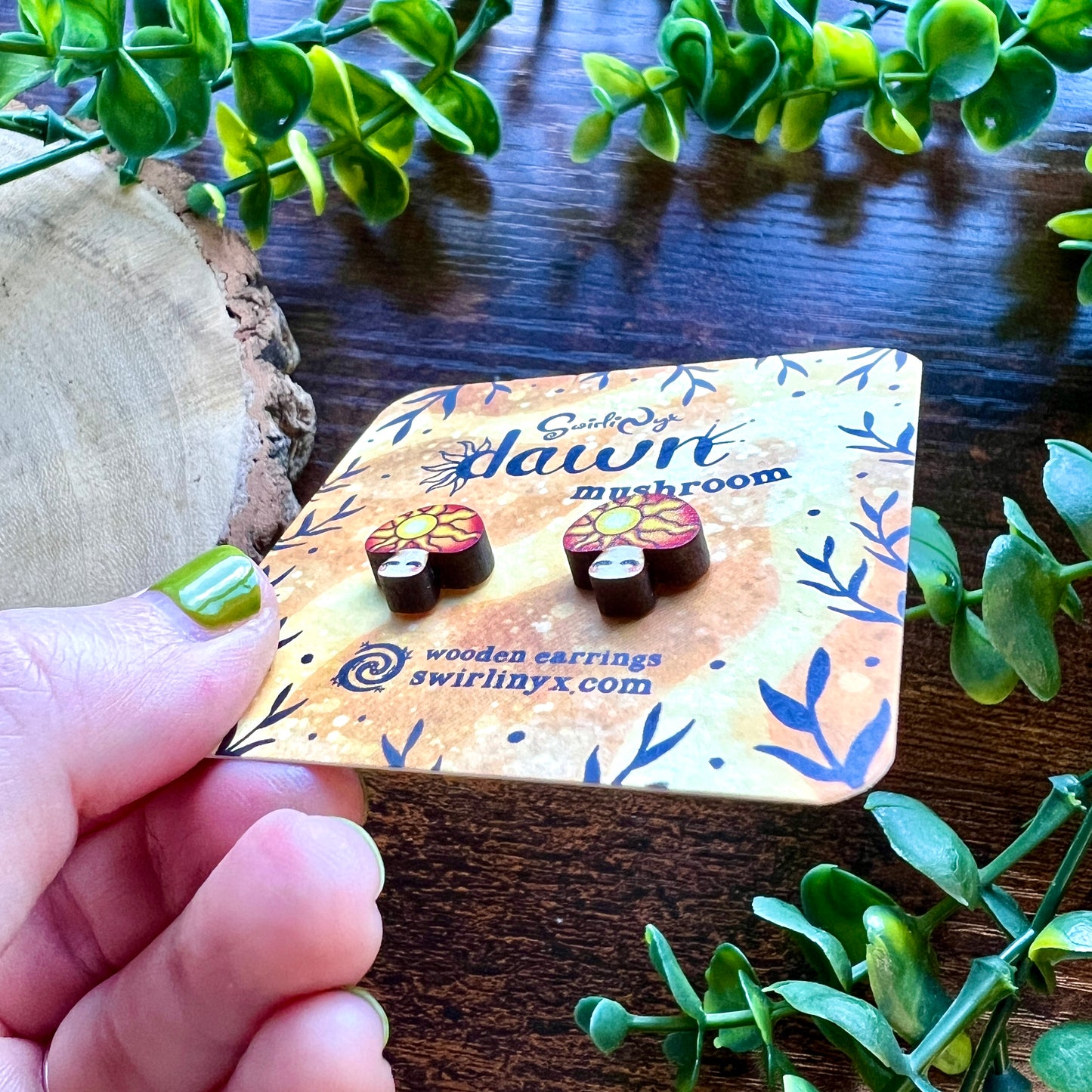 Dawn Mushroom Wooden Earrings