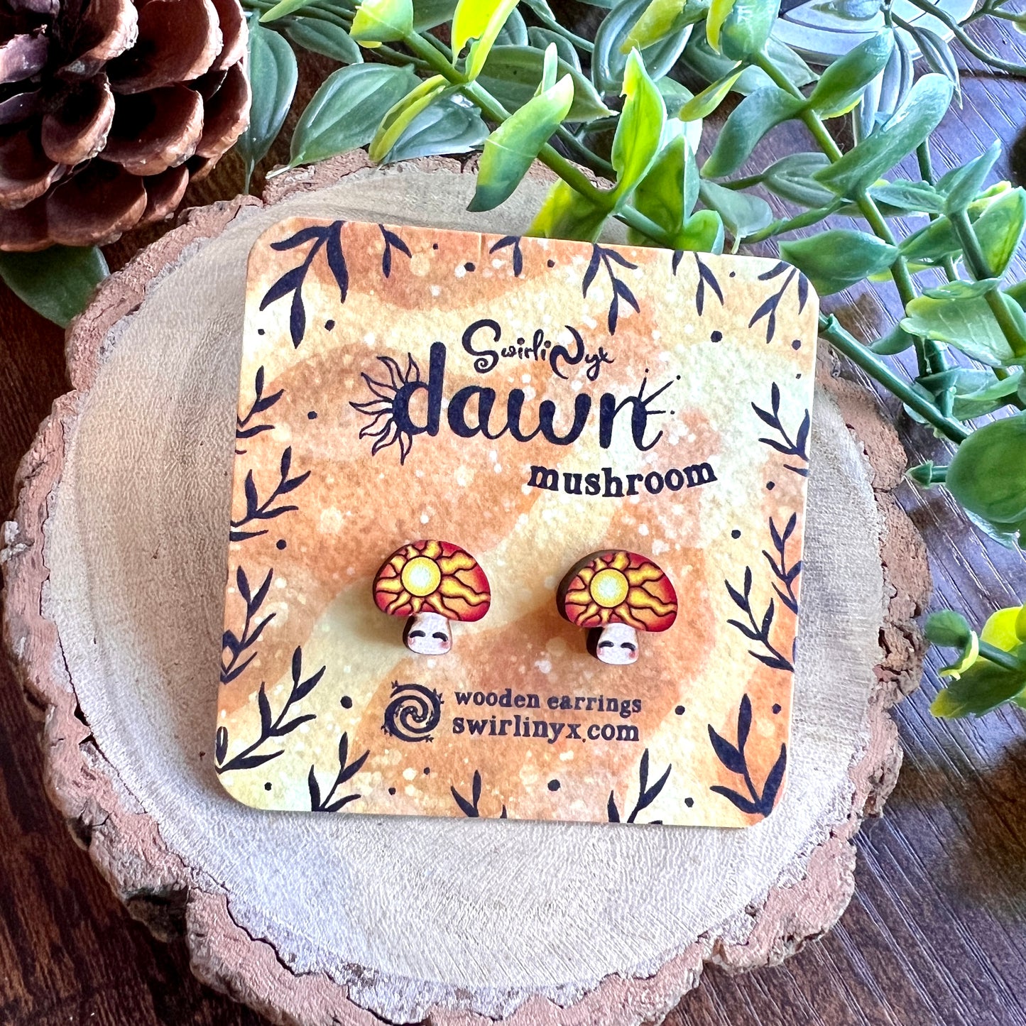 Dawn Mushroom Wooden Earrings