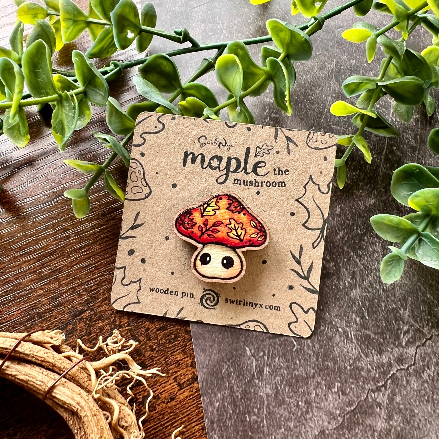 Maple the Mushroom Wooden Pin