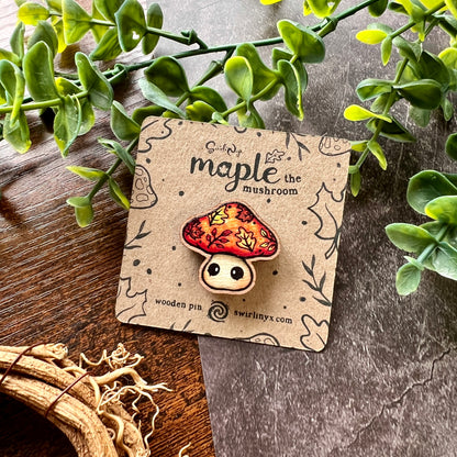 Maple the Mushroom Wooden Pin