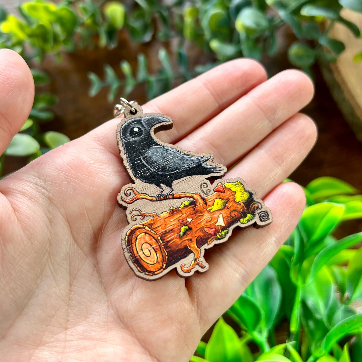 Poe the Crow Wooden Keyring