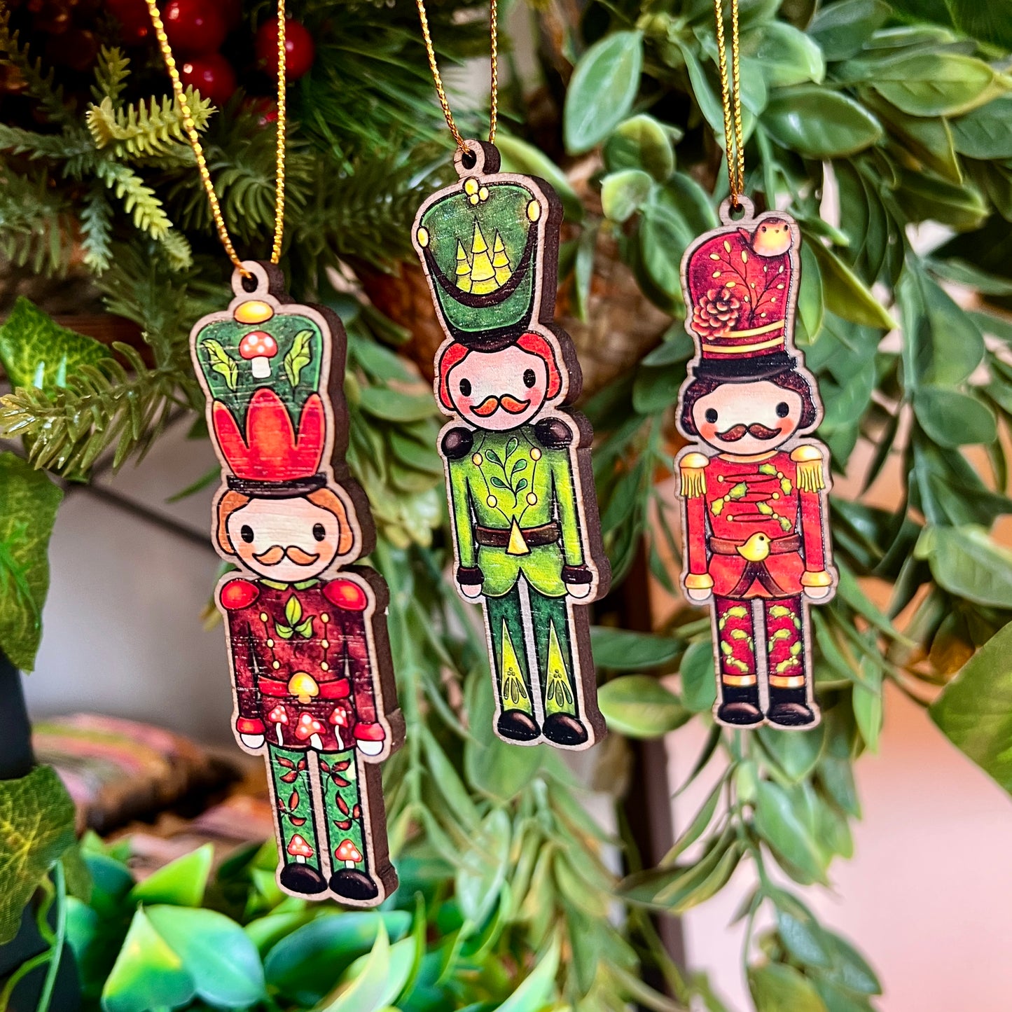 Nature's Nutcrackers Wooden Christmas Decoration Set