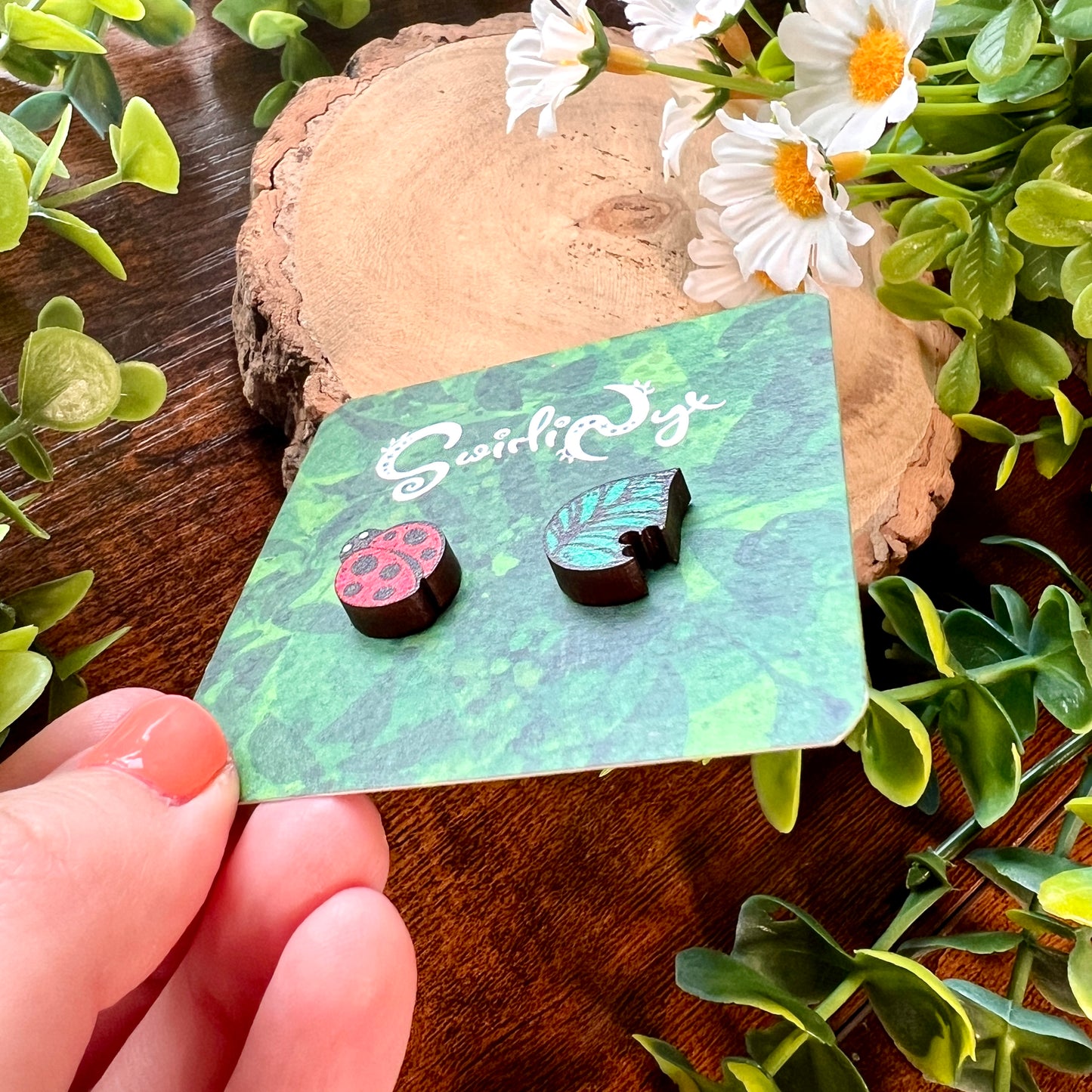 Ladybird Wooden Earrings