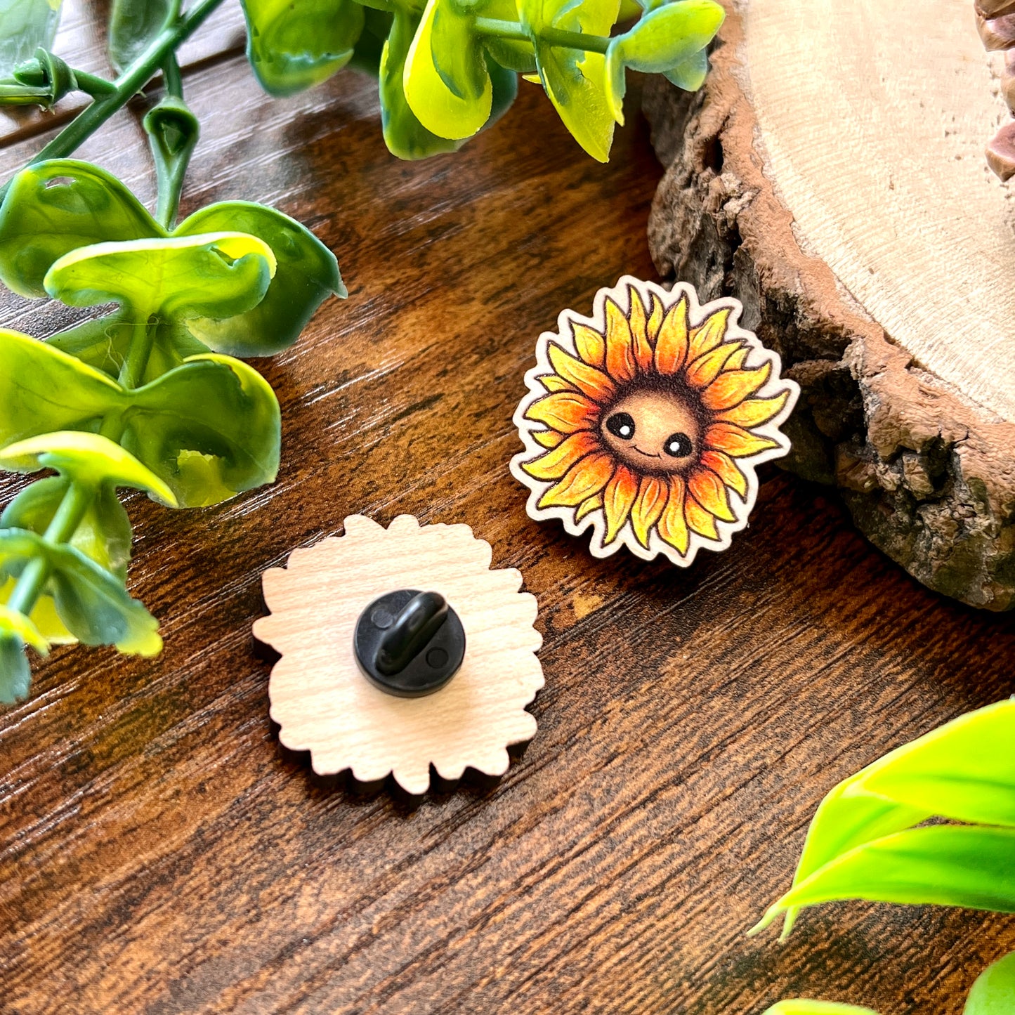 Saffy the Sunflower Wooden Pin