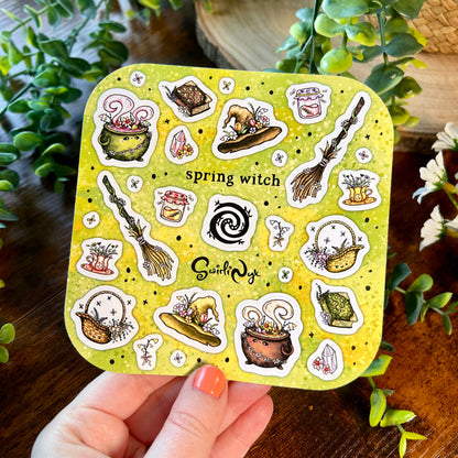 Green Spring Witch Sticker Sheet