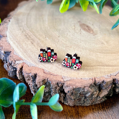 Bookshelf Wooden Earrings