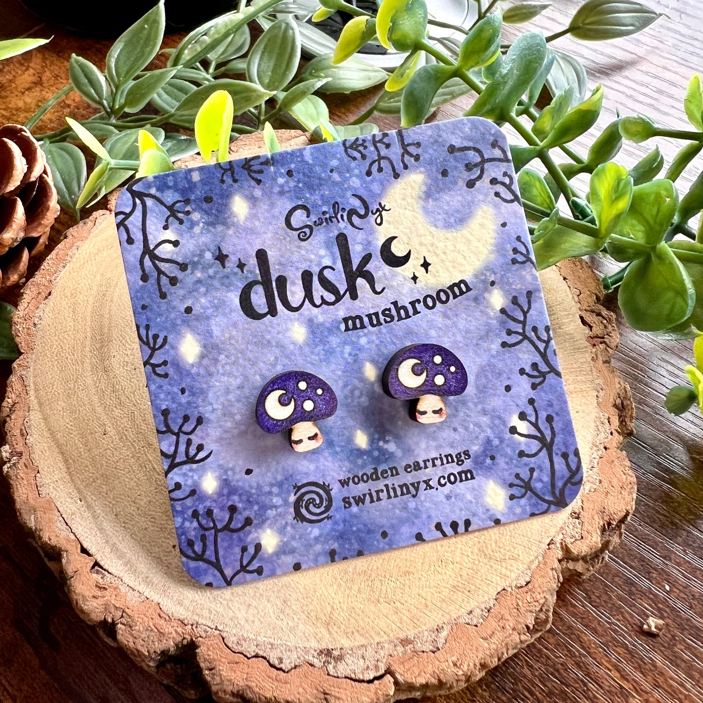 Dusk Mushroom Wooden Earrings