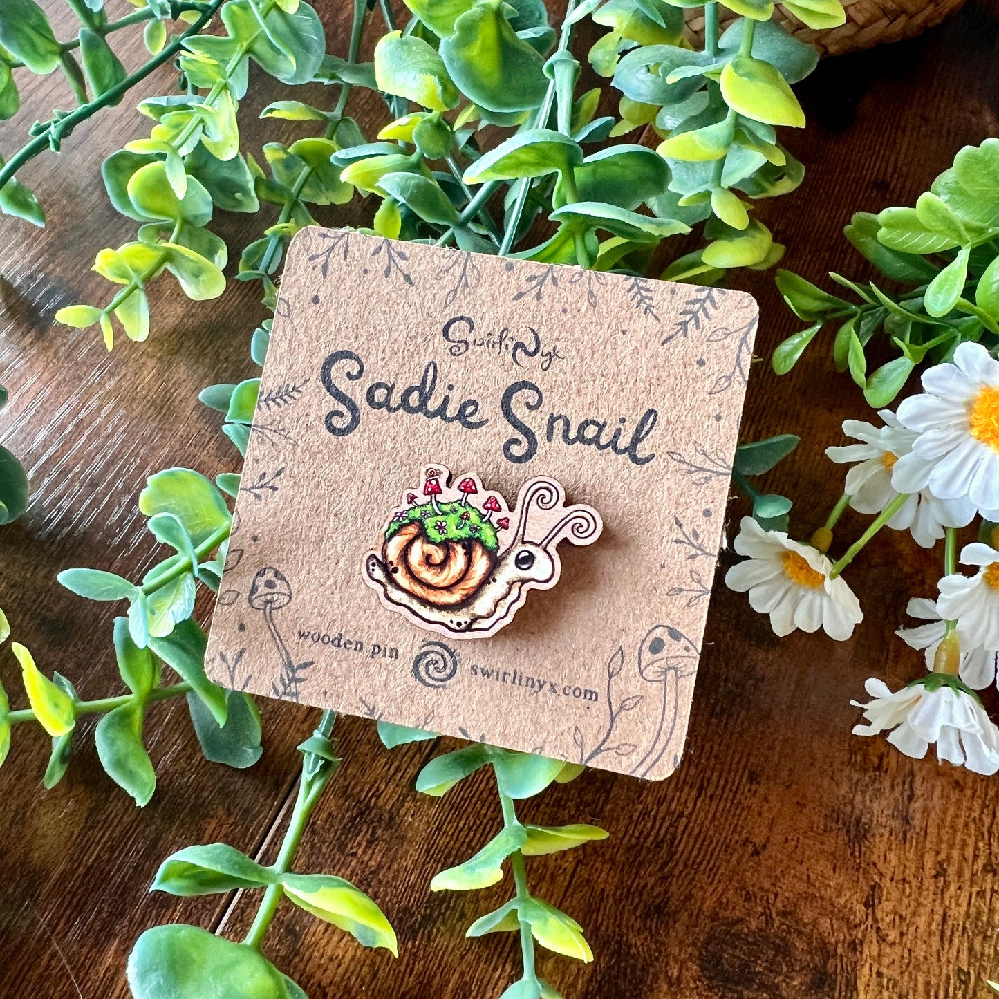 Sadie the Snail Wooden Pin