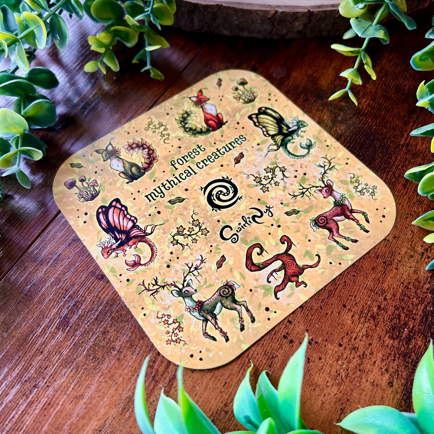 Mythical Forest Creatures Moss Green Sticker Sheet