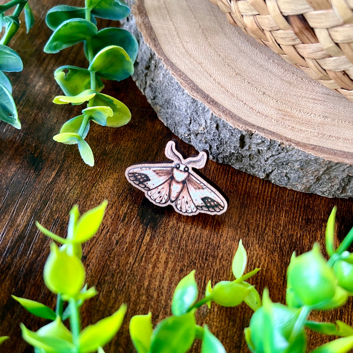 Brown Moth Wooden Pin