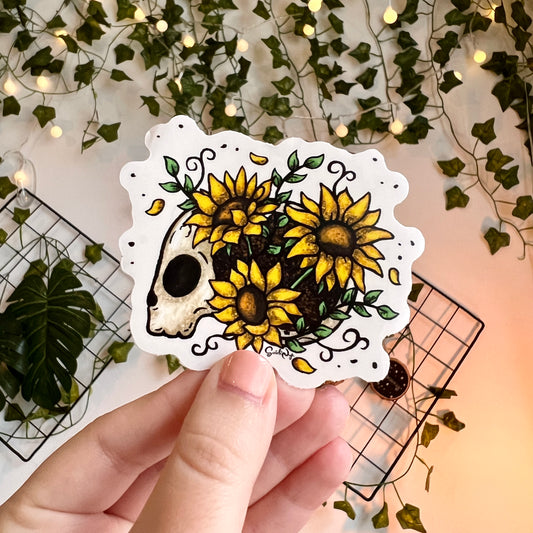 Sunflower Skull Clear Sticker