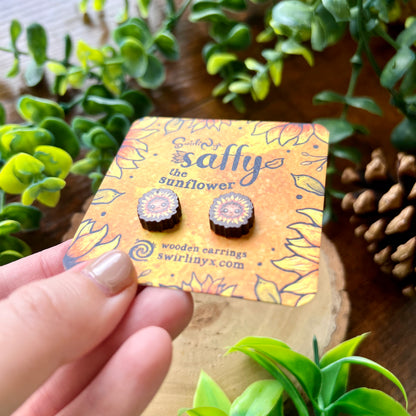 Saffy the Sunflower Wooden Earrings
