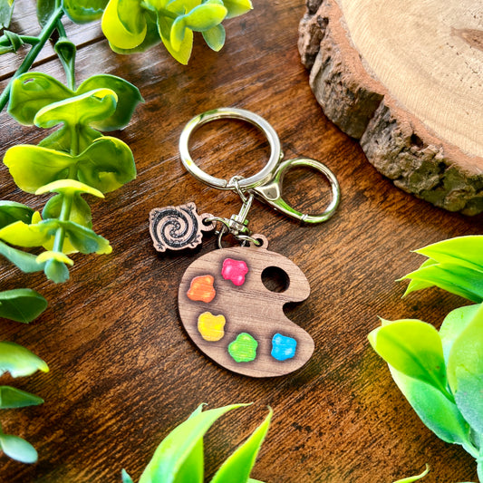 Classic Paint Palette Wooden Keyring