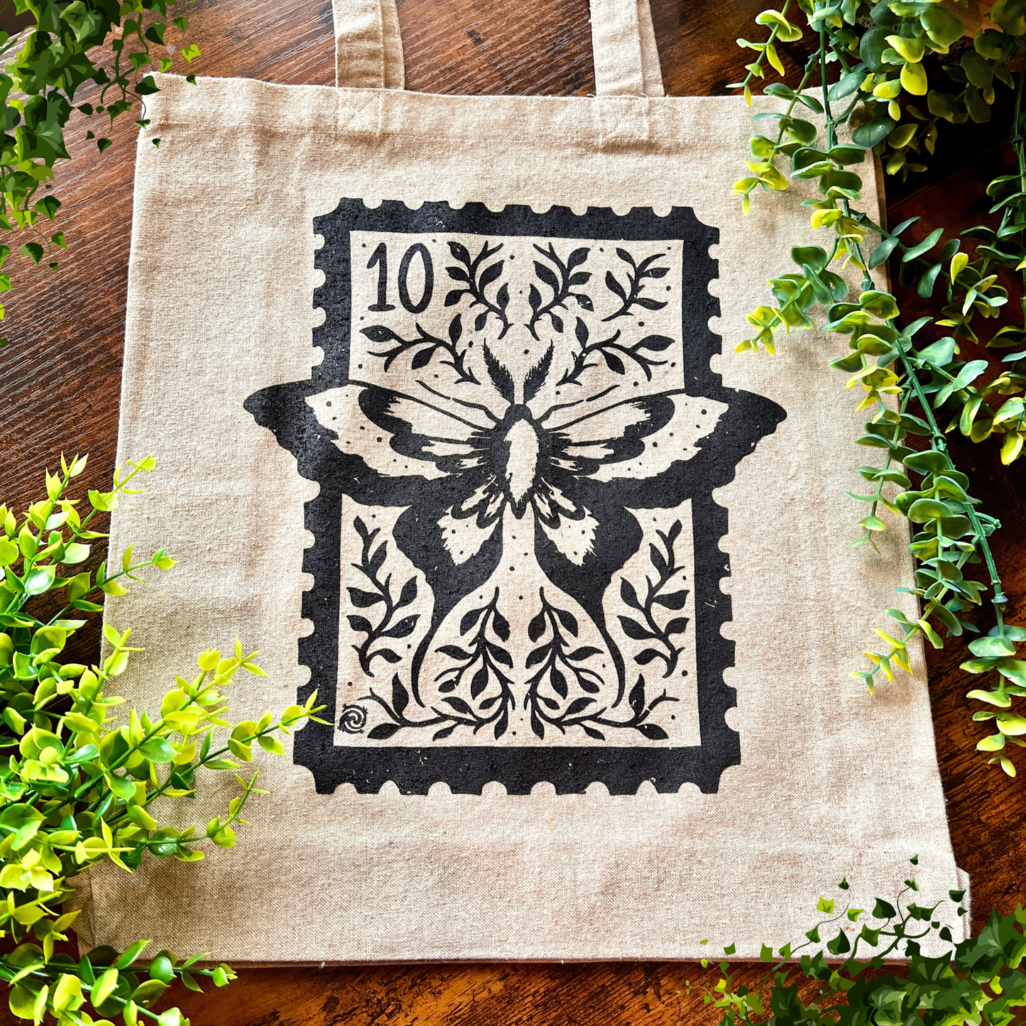 Magical Moth Stamp Recycled Tote Bag with Gusset