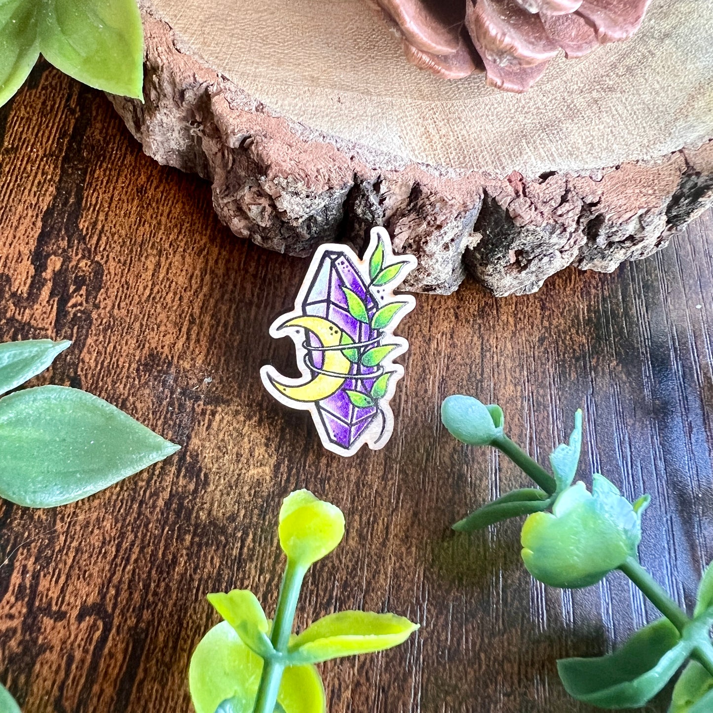 Amethyst Moon Wooden Pin