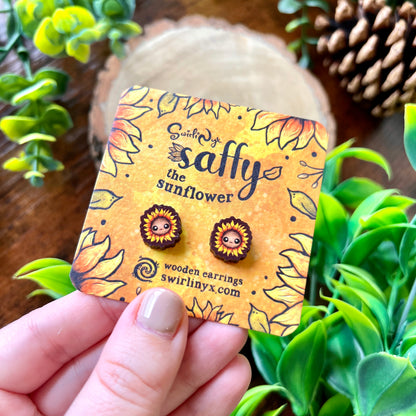 Saffy the Sunflower Wooden Earrings