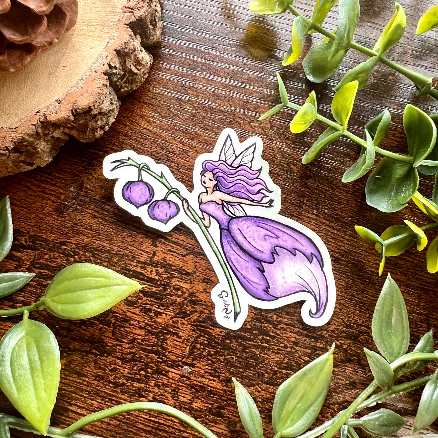 Purple Floral Fairy Clear Sticker