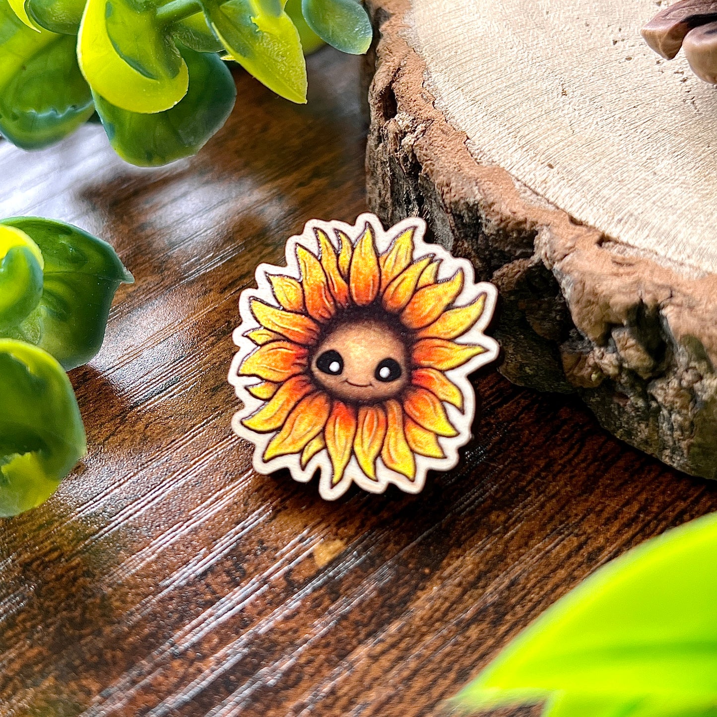 Saffy the Sunflower Wooden Pin